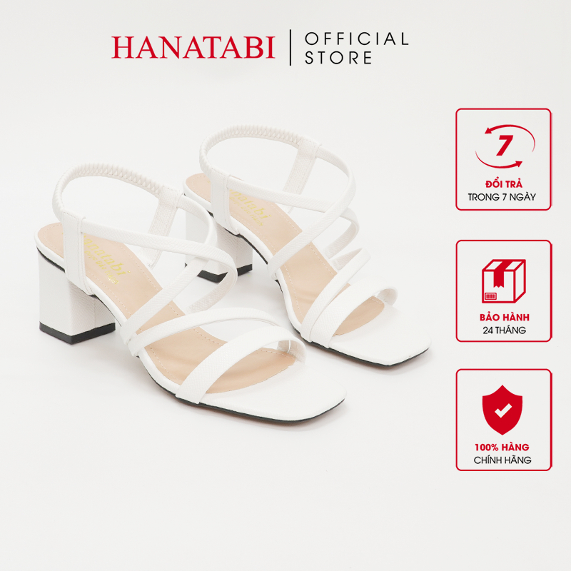 Hanatabi women s sandals 5cm high Square sole cross straps square toe has