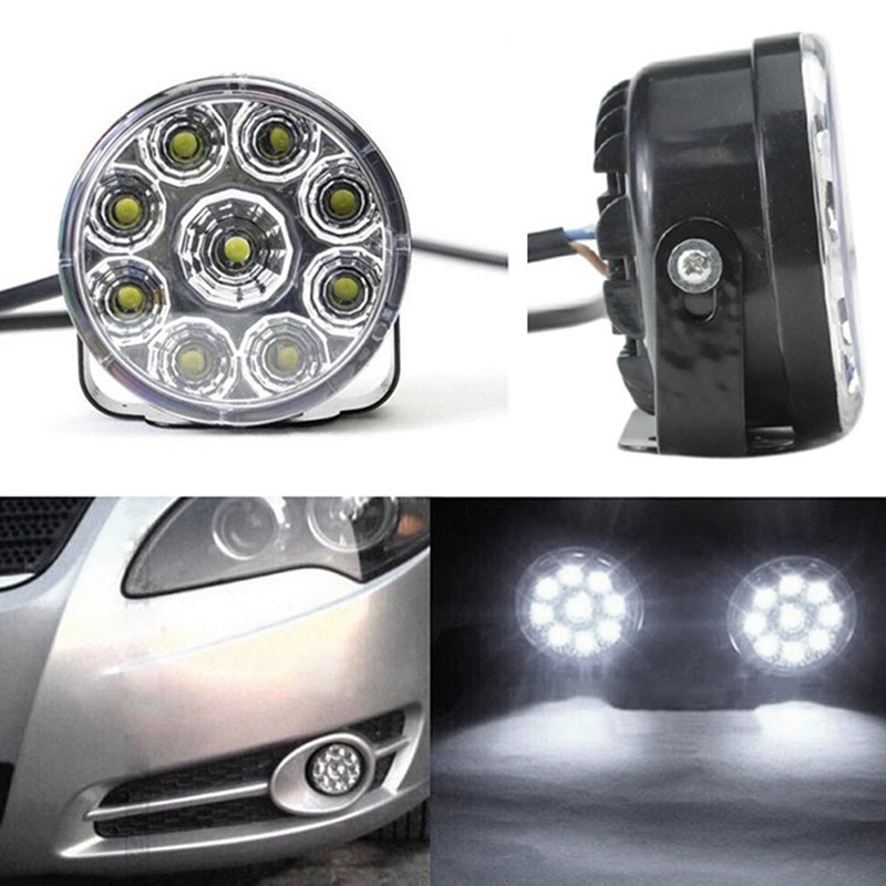 【Bonjoy】 2X trắng sáng LED 9 vòng Đèn chạy ban ngày cho xe Đèn lái Xe Sương Mù [niceday phụ tùng ô tô nóng bán]