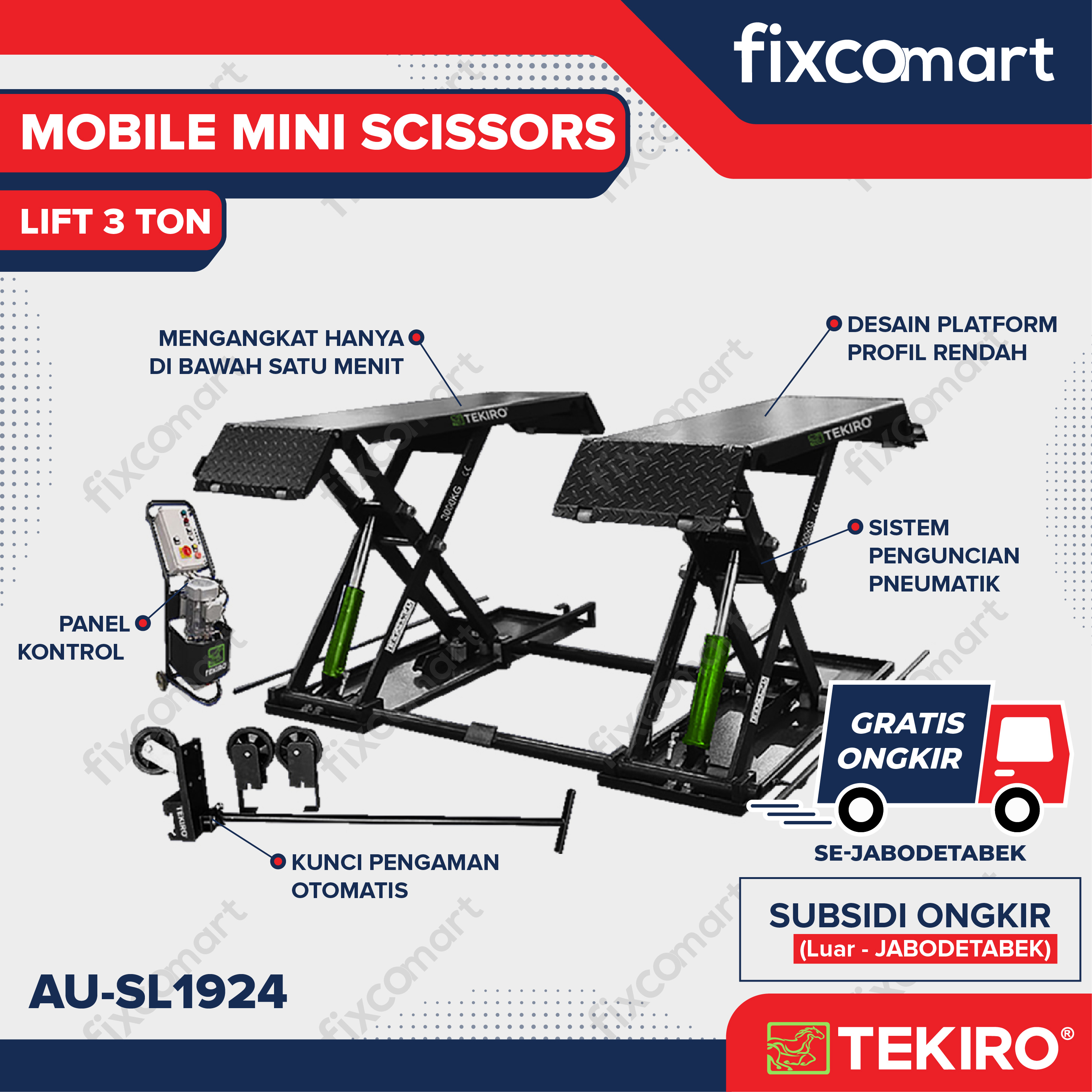 Tekiro Hidrolik Lift Mobil 3 Ton Harga 48,545,200 rupiah*Gratis Ongkir