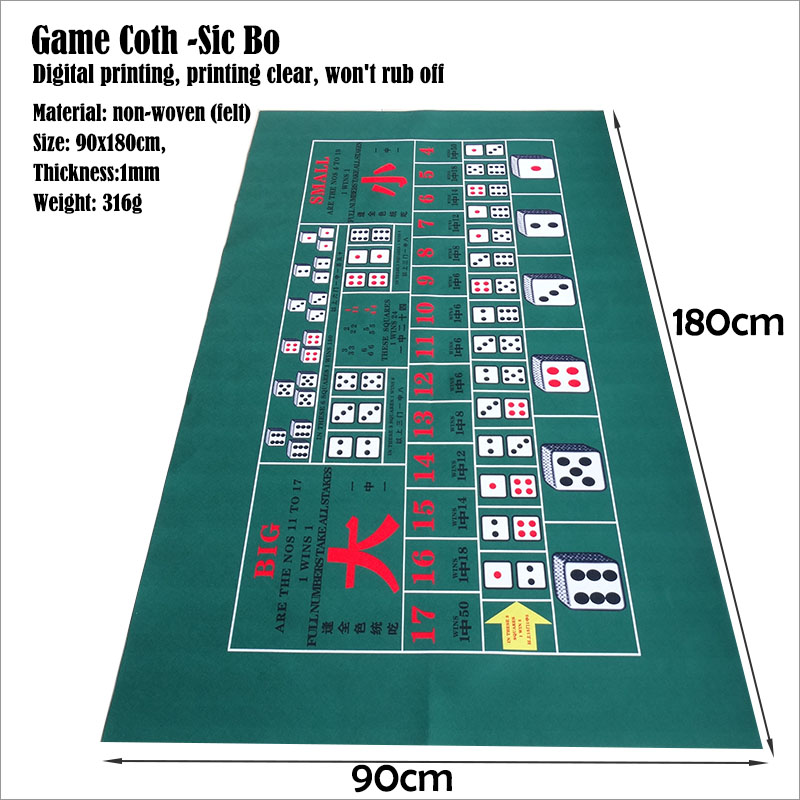 【Factory-direct】 Sic Bo Mat 180x90cm Dice Game Table Cloth Casino Mat Desk Beautifully Printed Not Off Color Fabric With Sturdy