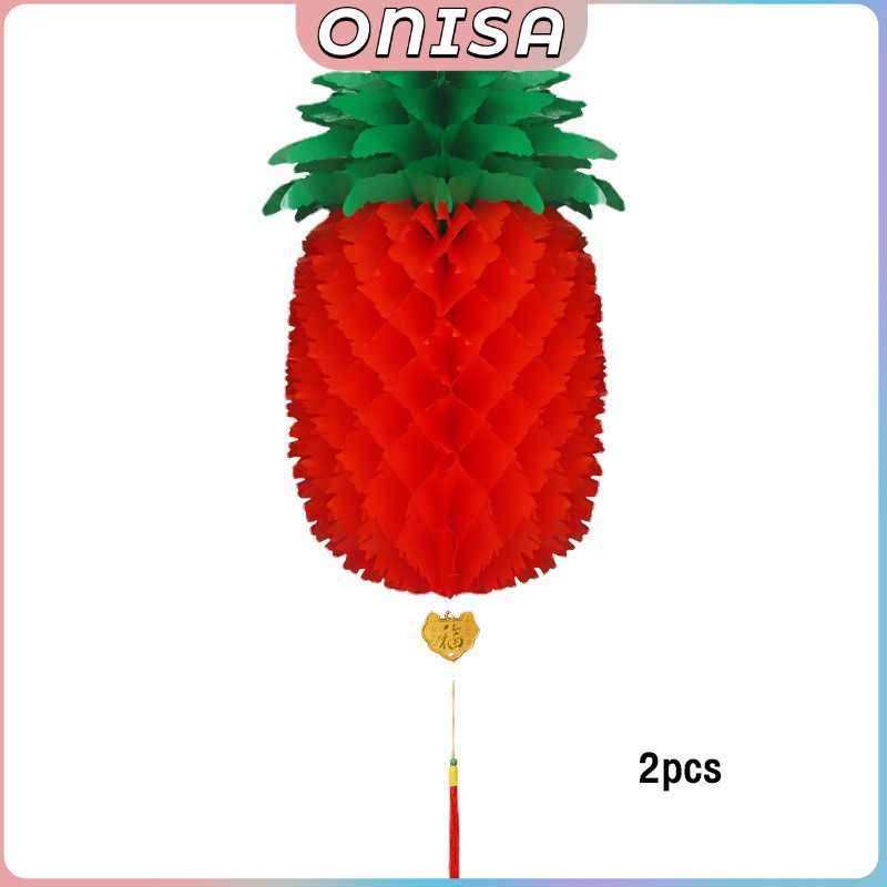 Onisa 2pcs Chinese Pineapple Lantern Red Yellow New Year Lucky Lanterns For Festival New Year Wedding Home Decorations