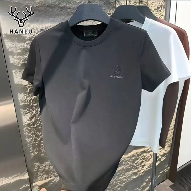 2025 Summer New Men's Fashion Round Neck Short Sleeve T-Shirt Loose Casual Trendy Solid Color Tee