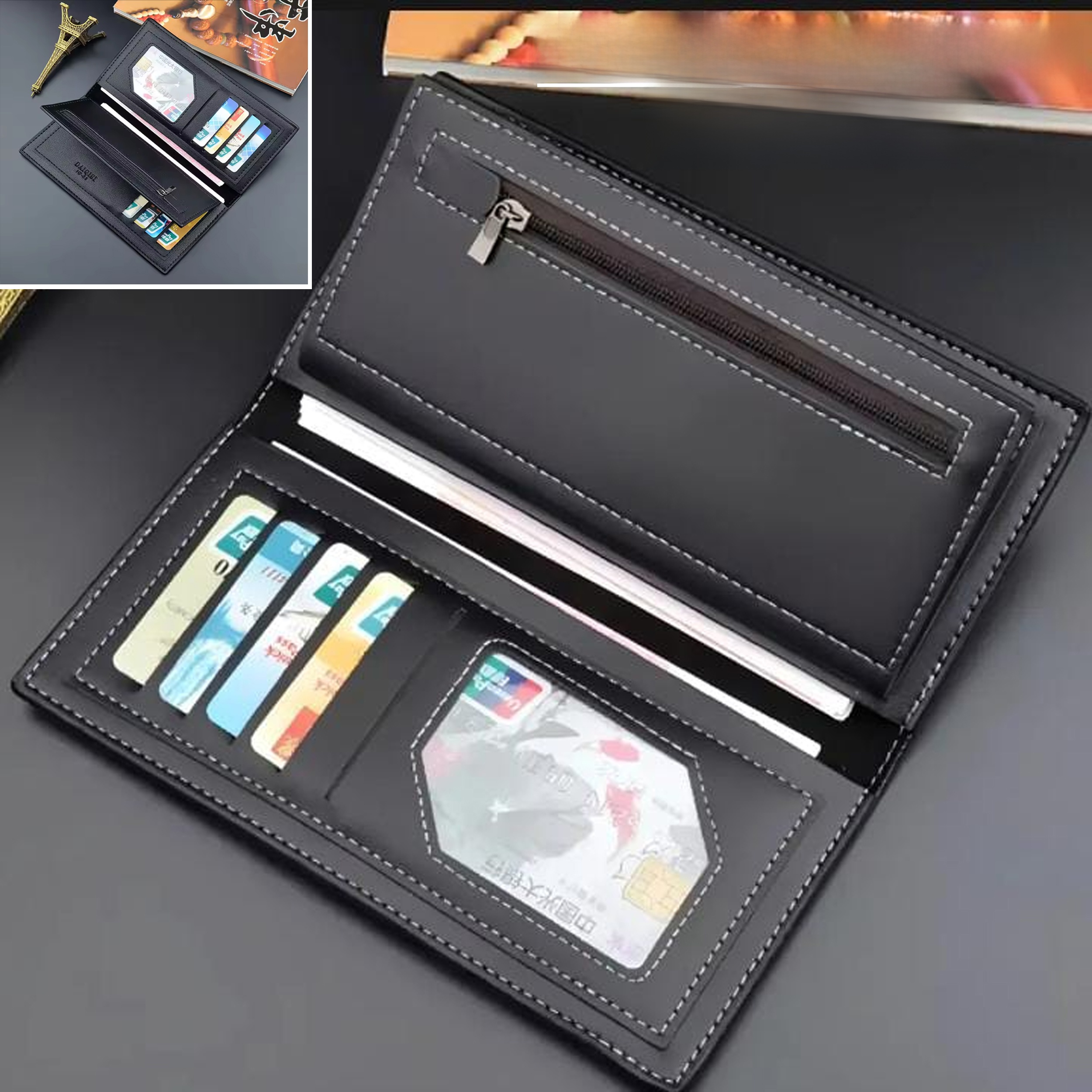 Men's Long Wallet – Cash Money Card Mobile Phone Holder Wallets – Original PU Leather Purse - Best Fashion Slim Wallet Business Travel Wallet - New Multi Pockets Wallet - High Quality Long Stylish Men’s Foldable Wallets - Bifold Ultra Slim Boys Wallet