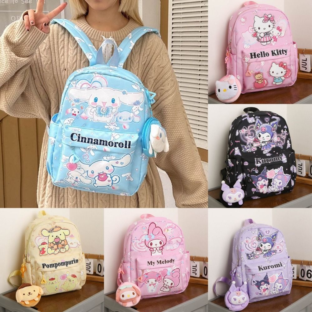 ROLL Hello Kitty Ba lô Sanrio Hoạt hình Cinnamoroll Cặp sách trẻ em Sức chứa lớn Cặp sách