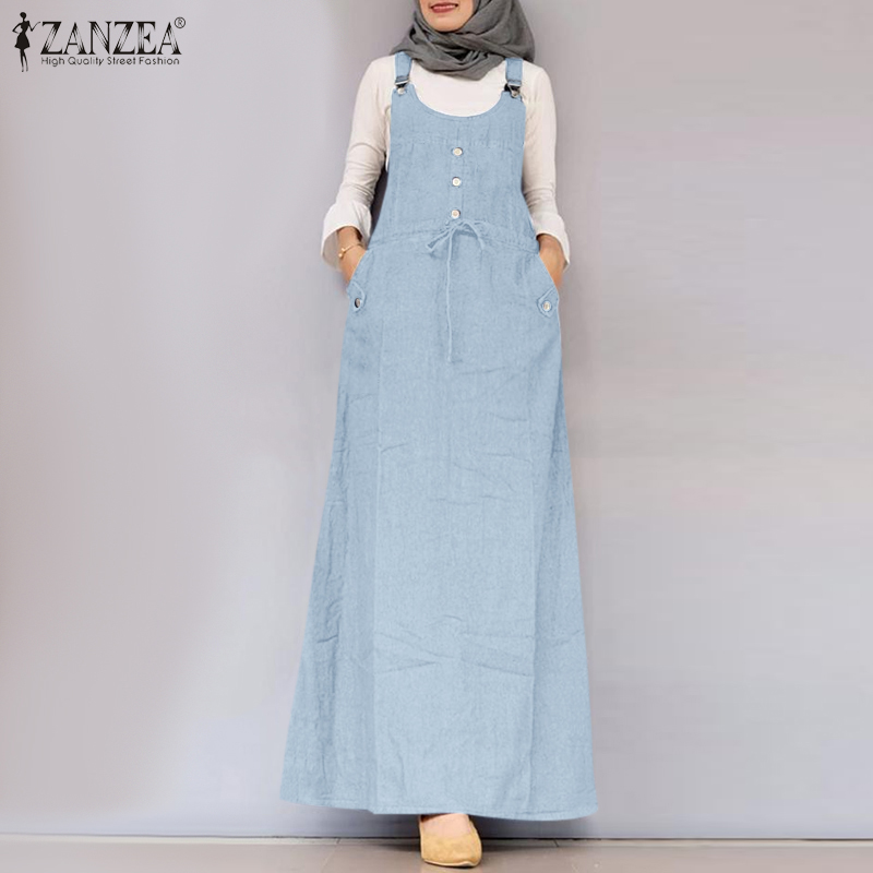 denim dress muslimah malaysia Modern Muslim Women's Relaxed Denim Maxi Dress