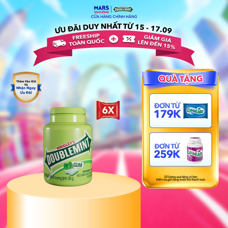 Combo 6 hũ kẹo Candy Sing-gum Doublemint hương bạc hà hũ 554g