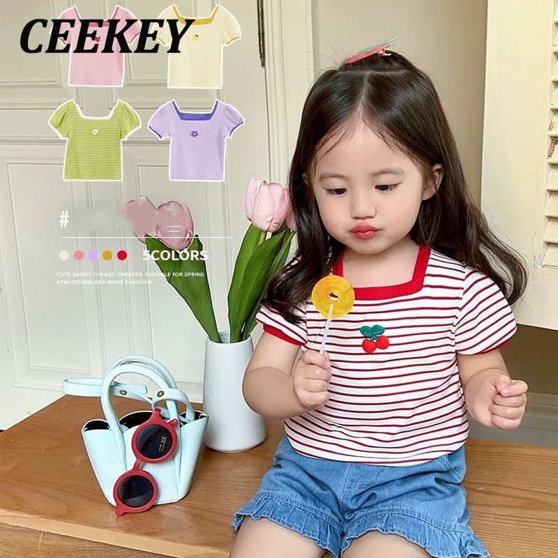 CEEKEY Baby Girls' Short-Sleeved T-shirt Summer Baby T-shirt Children Square Collar Top Western Style Fashion เสื้อสงกรานต์เด็ก ราคา 89 บาท*ส่งฟรี