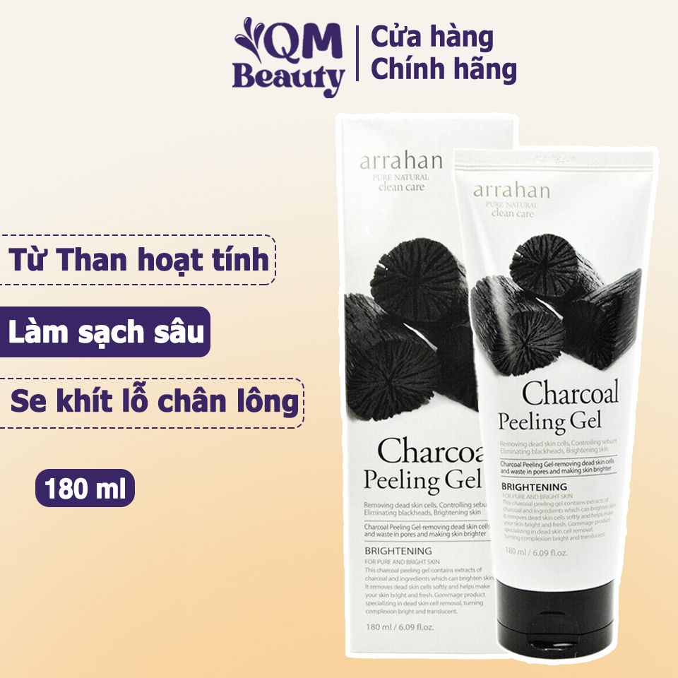 Gel tẩy da chết Arrahan Charcoal Peeling Gel 180ml Hàn Quốc, than hoạt tính QM Beauty