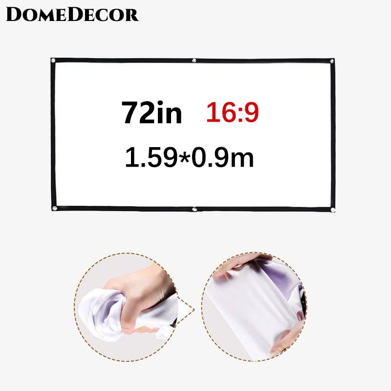 DomeDecor Màn hình máy chiếu di động 16:9 Màn chiếu đơn giản màn chiếu 60 72 84 100 120 inch màn hình hiển thị HD cho rạp chiếu phim tại nhà