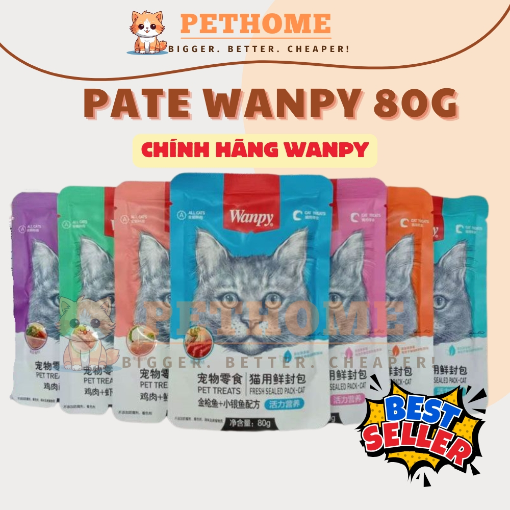 [Combo 100] Pate Mèo Wanpy Gói 80g Cho Mèo Con Mèo Lớn Mèo Kén Ăn, Pate Cho Mèo Wanpy Tổng Hợp 7 Vị