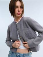 [Pomelo] เสื้อคาร์ดิแกนถักไหมพรม - สีเทา