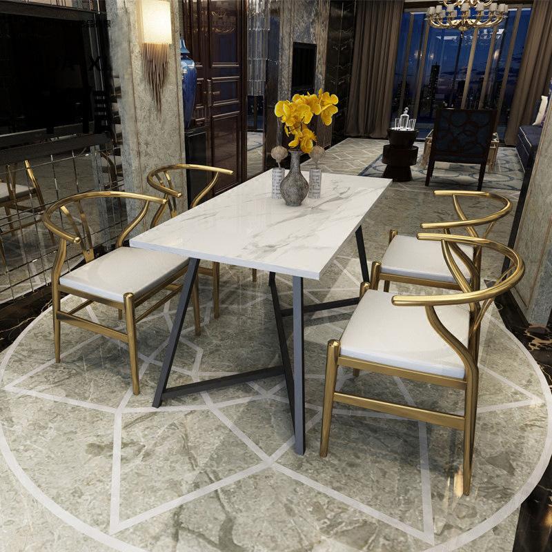 Northern Europe Cafe Golden Marble Dining Tables And Chairs Set Northern Europe Cafe Golden Marble Dining Tables And Chairs Set Hyundai Household Small Apartment Table Designer