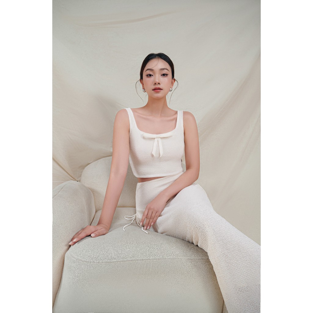 Áo dệt kim 2 dây croptop cài nơ 2T10.2401W áo len 2 dây cổ vuông chất liệu len dệt kim thiết kế JM Dress Design