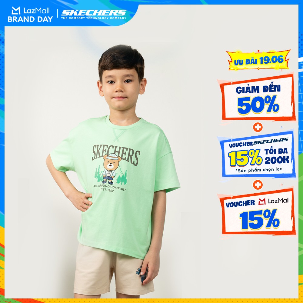 [Chỉ 19.6 - Voucher Skechers 15% + Voucher Lazada 15%] Áo Thun Tay Ngắn Bé Trai Skechers Urban Outdoor Short Sleeve Tee - SL325B269-00M5 Online Sale