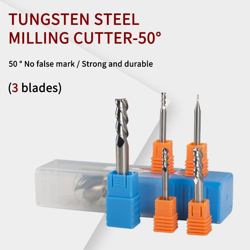 Cắt hrc50 3 sáo 1mm 2mm 3.5mm 5mm 8mm 10mm 12mm 20mm 50l-150l hợp kim cacbua phay vonfram thép phay phay cuối nhà máy