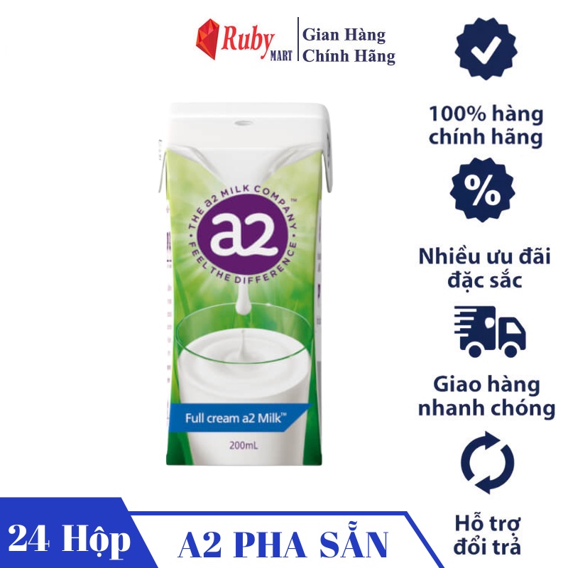 Date 4 24 Sữa tươi A2 Úc tiệt trùng dạng pha sẵn nguyên kem hộp 200ml,