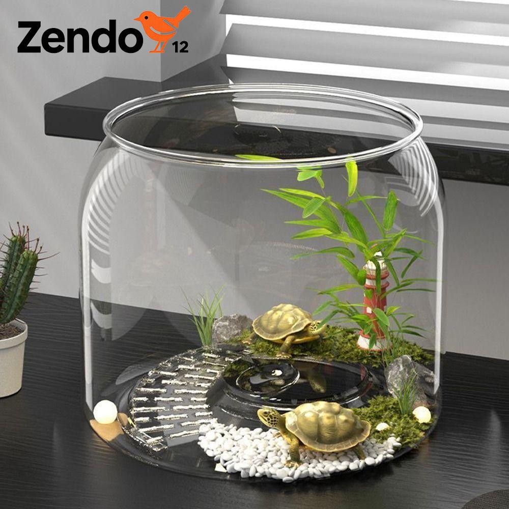 ZENDO12 Nhựa Bể cá tròn Trong suốt Chống vỡ Xem bể chứa Bền bỉ Trang trí Bể cá nhỏ để bàn cho Gia đình