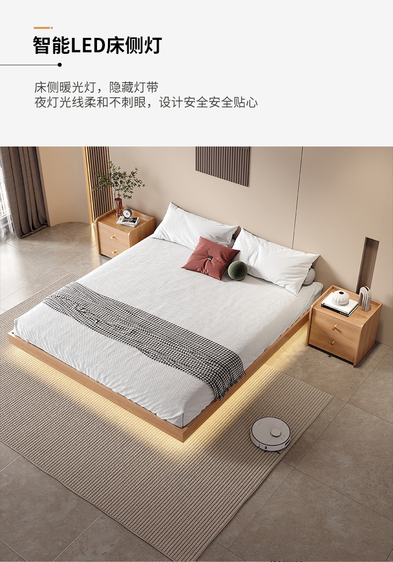 Giường treo kiểu Nhật Bản giường tatami hiện đại đơn giản không có giường đầu giường giường đôi và giường ăn sáng giường ngắn