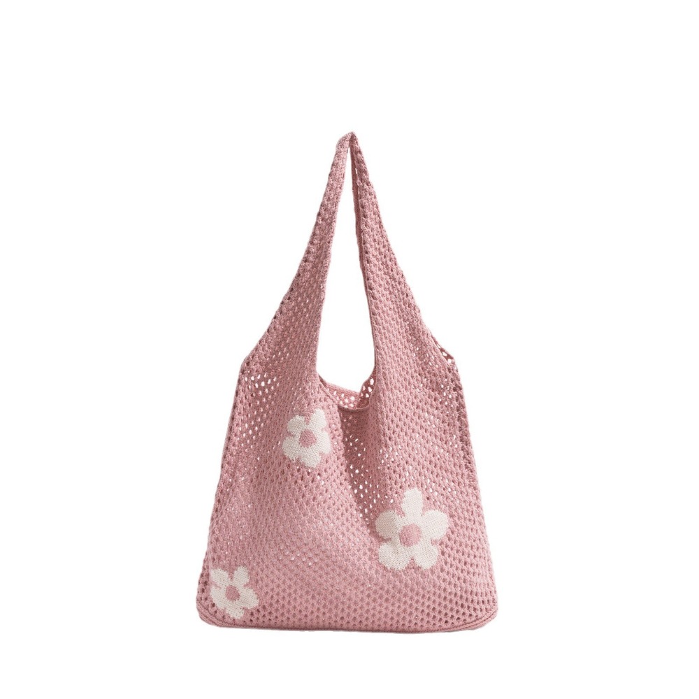 HUAN Dung lượng lớn Túi Tote Dệt  Vai đơn Thiết kế Openwork Túi xách hoa Phong cách cổ điển Kết cấu lưới Túi đeo vai bằng lưới Túi mua sắm - 9