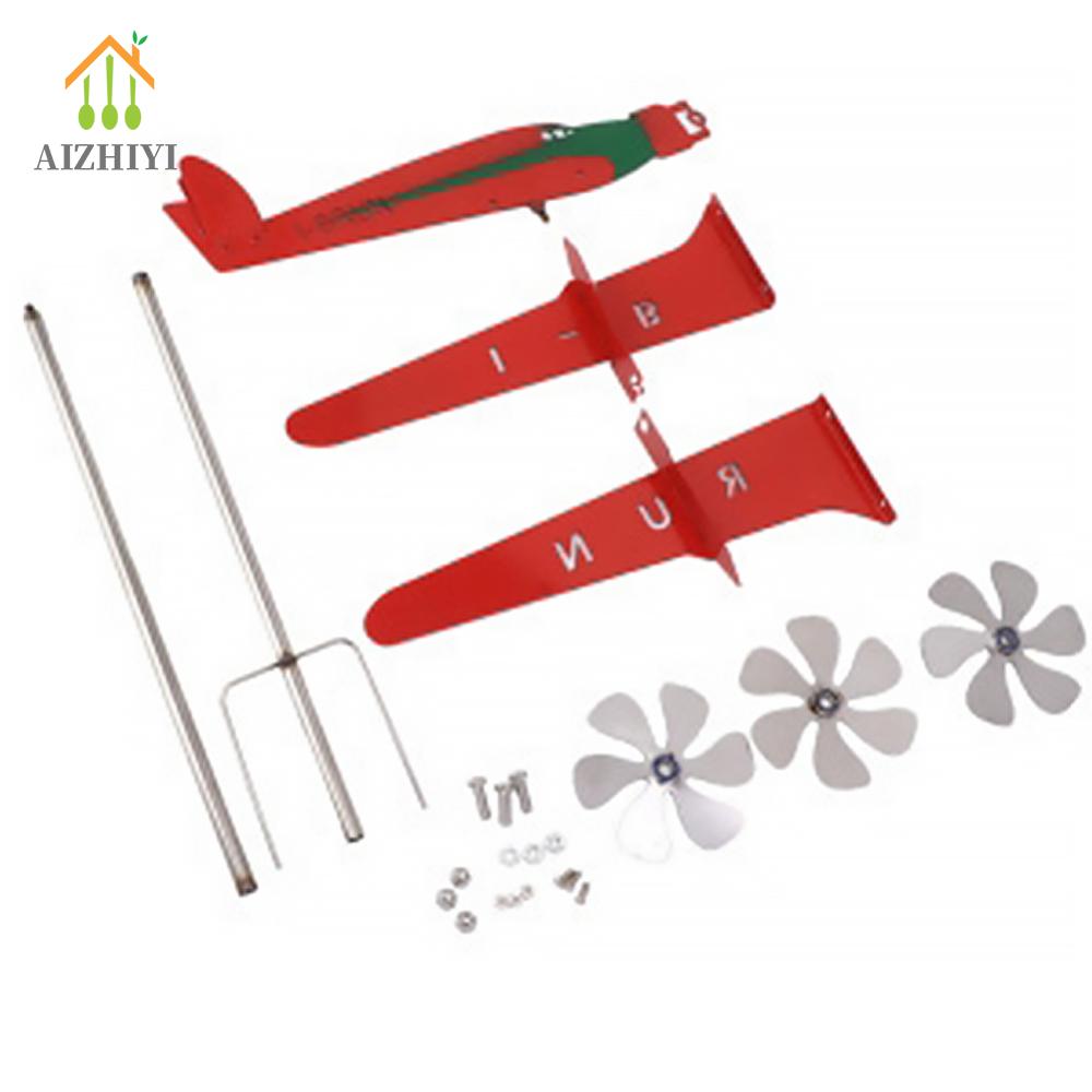 9TH 3D Plane Wind Direction Indicator Creative Chic Metal Airplane Garden Weather Vane Plug Decor Anti-corrosion Weatherproof for Outdoor Garden