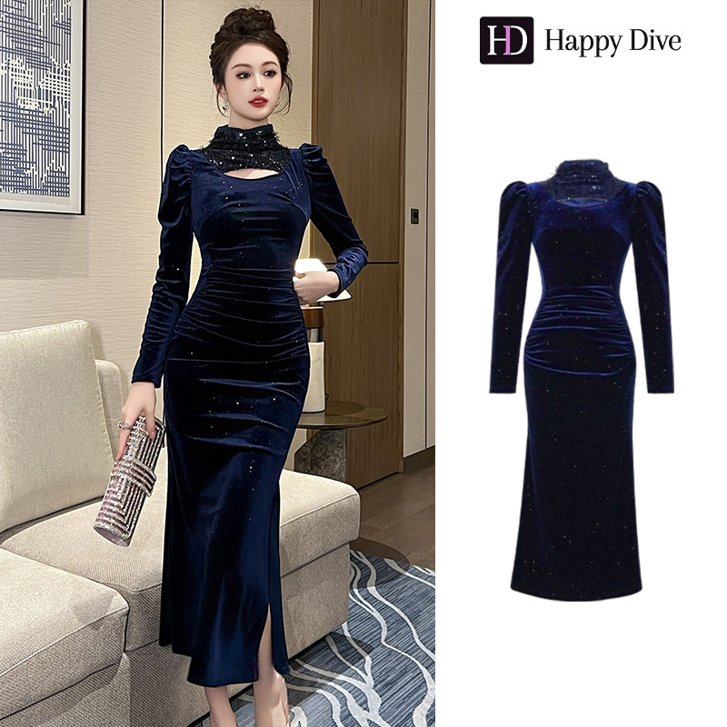 Happy Diva เดรสผู้หญิง เดรสสีฟ้า เดรสหางปลา เดรสกำมะหยี่ เดรสทำงาน เดรสไฮโซ เดรสวินเทจ เดรสออกงาน เดรสปาร์ตี้ ชุดราตรี 45019 ราคา 1,419 บาท*ส่งฟรี