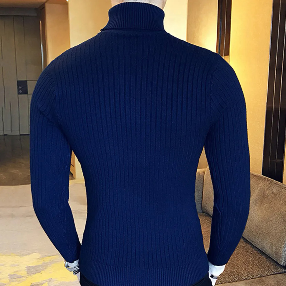 Casual Men Winter Solid Color Turtle Neck Long Sleeve Twist Knitted Slim Sweater Men's Knitted Sweaters Pullover Men999_voghion.com
