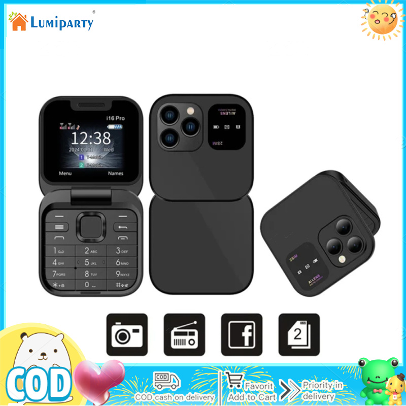 I16pro Small Foldable Mobile Phone Auto Call Record Speed Dial Dual SIM Card High Definition Rear Camera Flip Telephones ราคา 546 บาท*ส่งฟรี