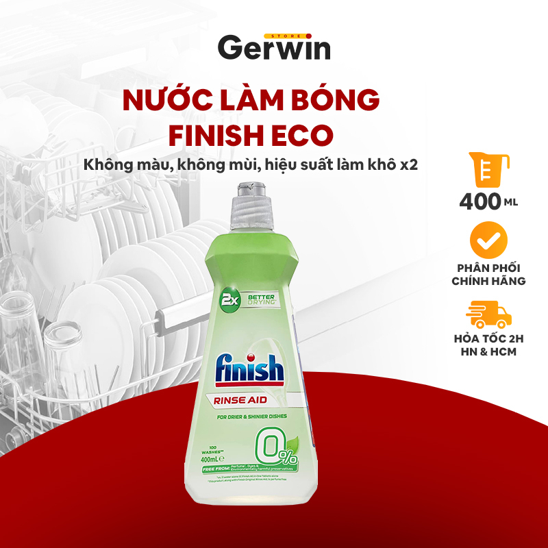 Nước làm bóng Finish Eco 400ml- 4 chức năng - nhập khẩu EU, giúp bát đĩa sáng bóng, khô nhanh, tăng khả năng chiu va đập