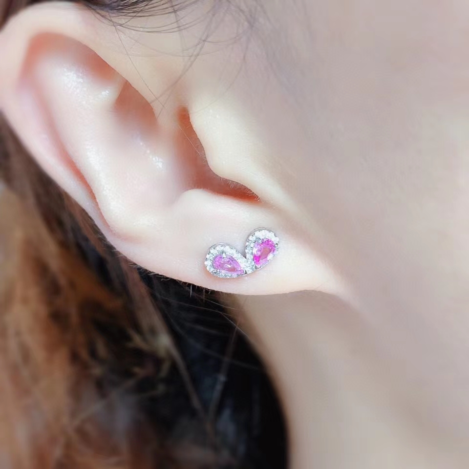 [shiya] KJJEAXCMY fine jewelry 925 sterling silver inlaid natural pink sapphire ear studs popular ladies earrings support testing