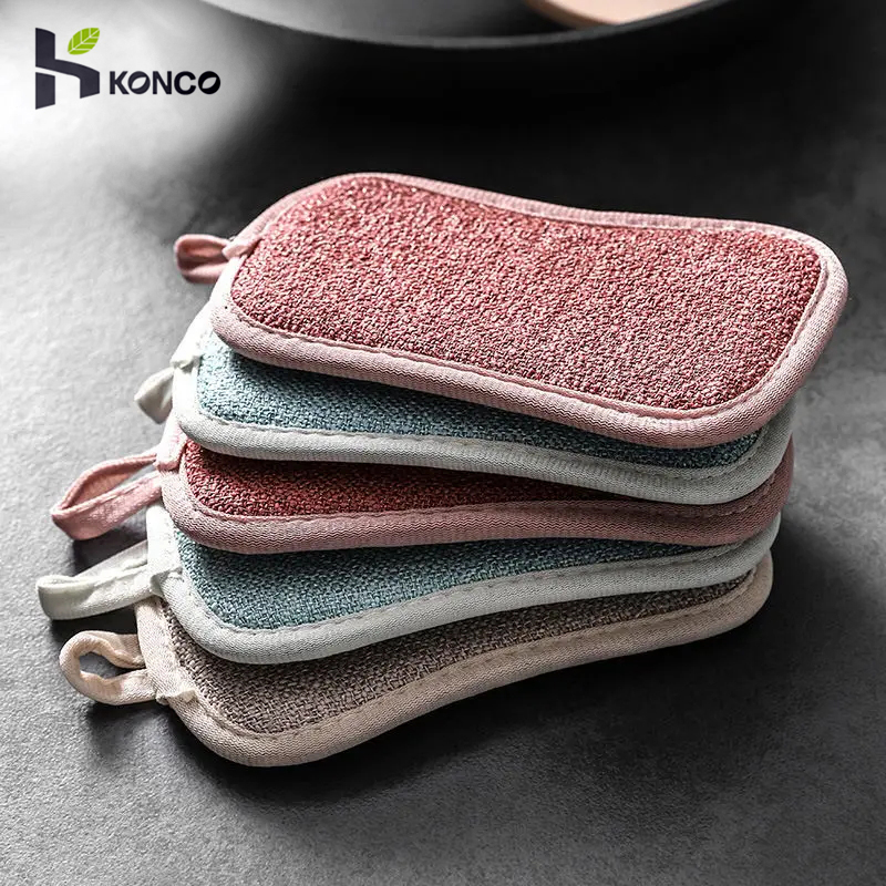 Konco 1 Piece Dish Cloth Scrub Sponges for Dishes Non-Scratch Microfiber Sponge Non Stick Pot Cleaning Sponges Kitchen Tools Wash Pot Random Color ราคา 33 บาท*ส่งฟรี