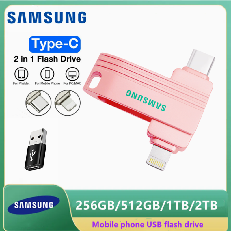 SAMSUNG 1TB 2TB Key Usb Flash Drive Pendrive for IPhone16/15/14/13/12/11/X/8/7/6 Android PC with TYPE-C