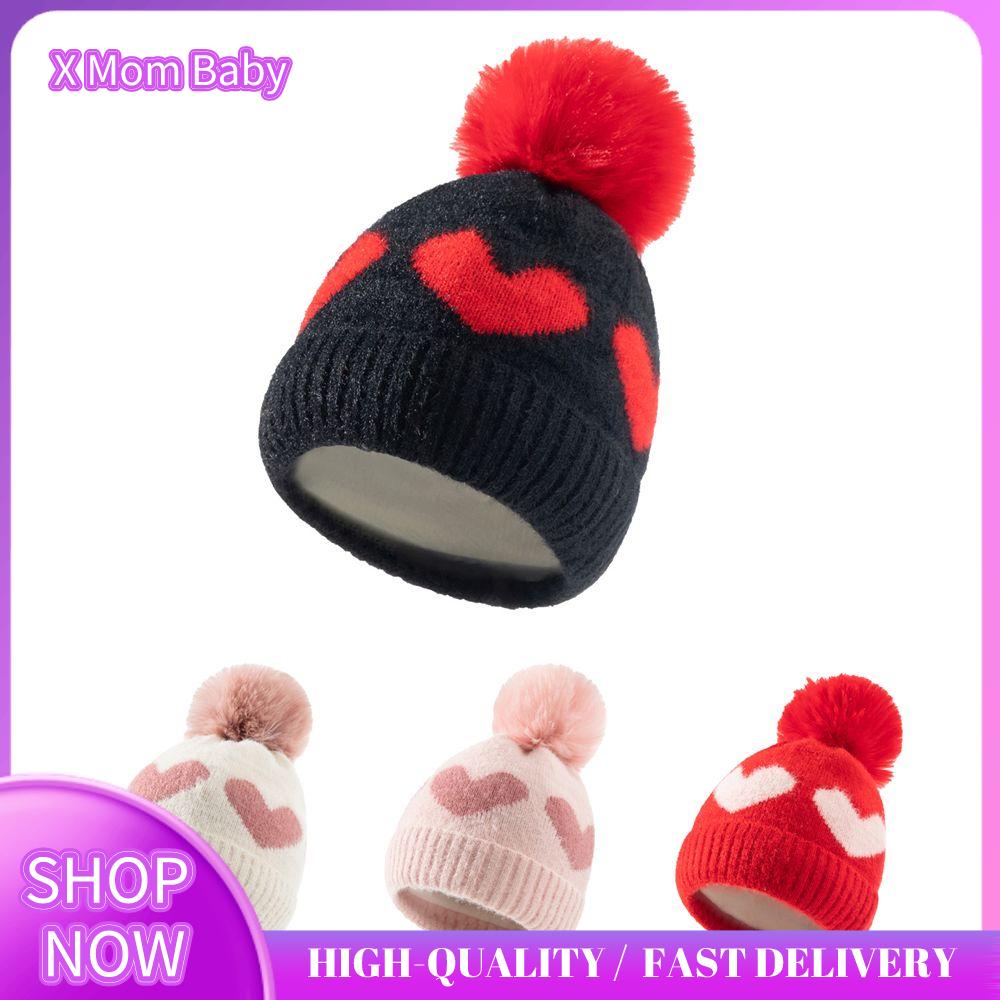 X MOM BABY Winter Thick Warm Knit Baby Girl Pompom Hat Baby Beanie Hat