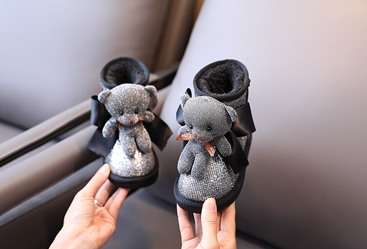 Children's Snow Boots Autumn Winter New Fashion Bowknot Cute Cartoon Girl Leisure Plush Thermal Cotton Shoes 4-15 Years Old
