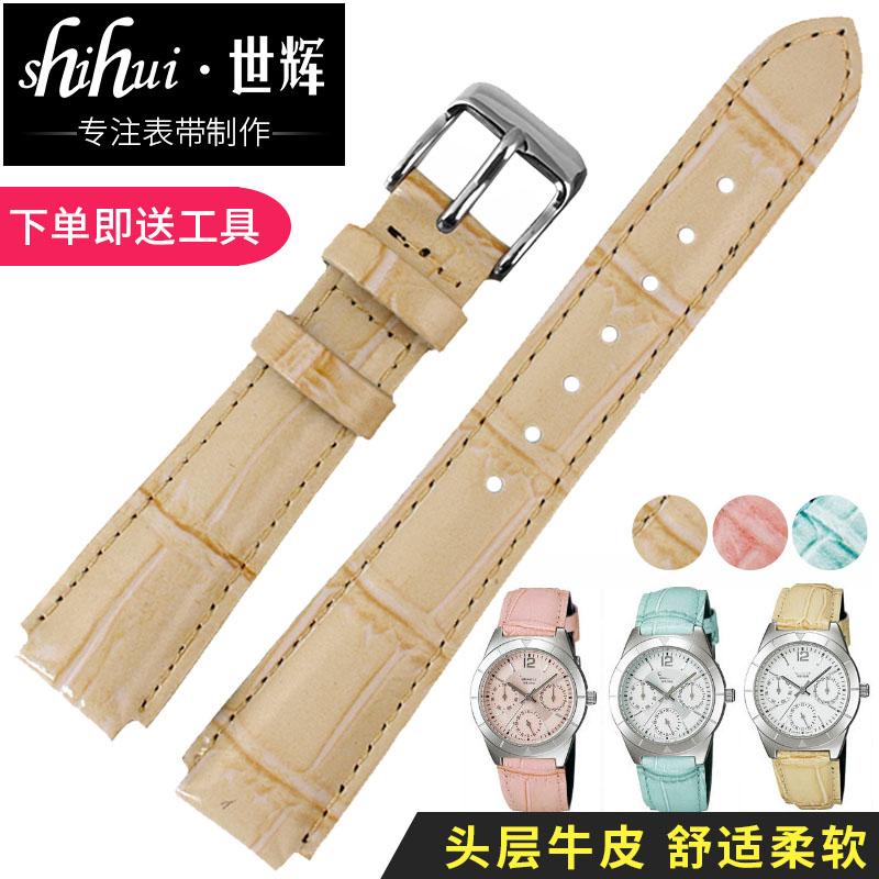 Shihui tali jam tangan Pria dan wanita Jam Tangan suku cadang cocok Casio LTP-2069L Kulit asli Gesper pin tali jam tangan kulit sapi 18 MM