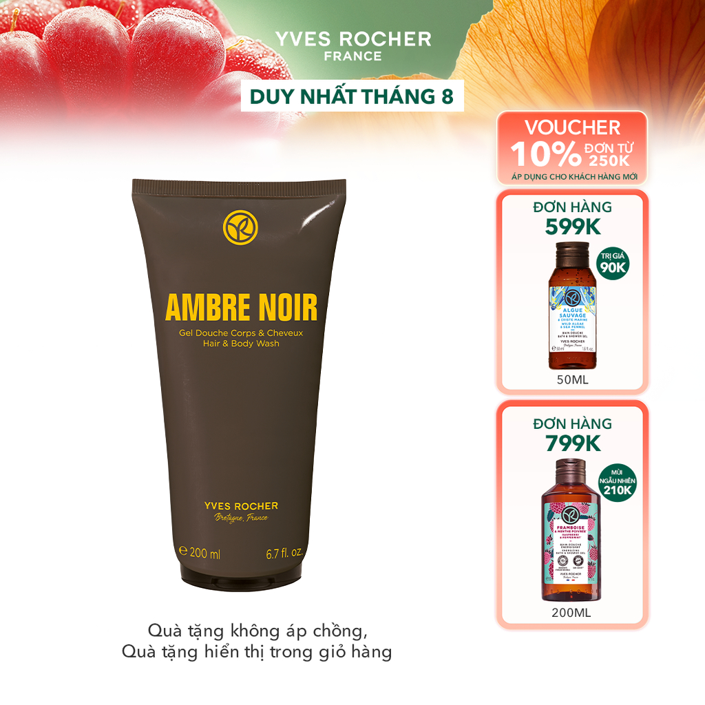 Sữa tắm gội cho nam Yves Rocher Ambre Noir Hair & Body Shampoo 200ml