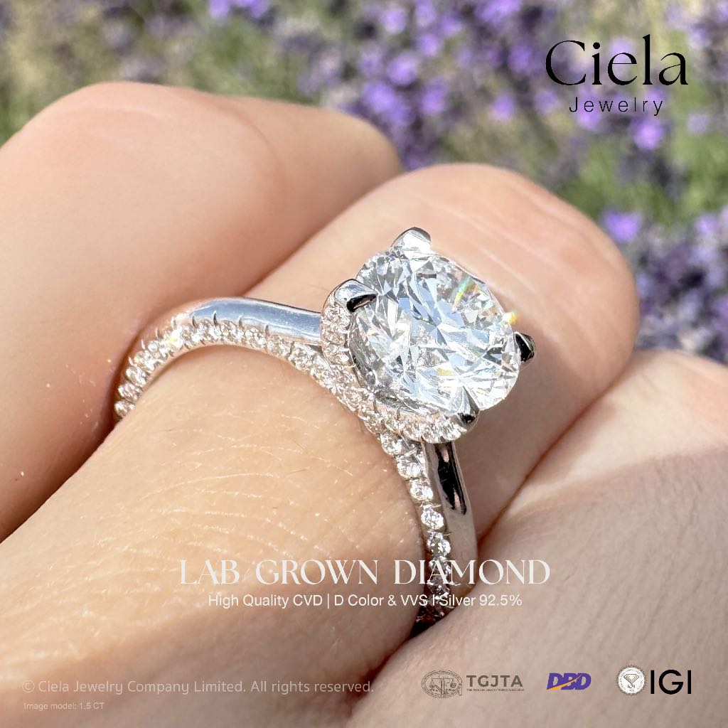 ///ลด30%-ส่งด่วนฟรี///แหวนเพชรชู Hidden Pavé Solitaire เพชร Lab Grown (CVD) Cert. IGI น้ำ100 VVS2 Silver ราคา 29,500 บาท*ส่งฟรี