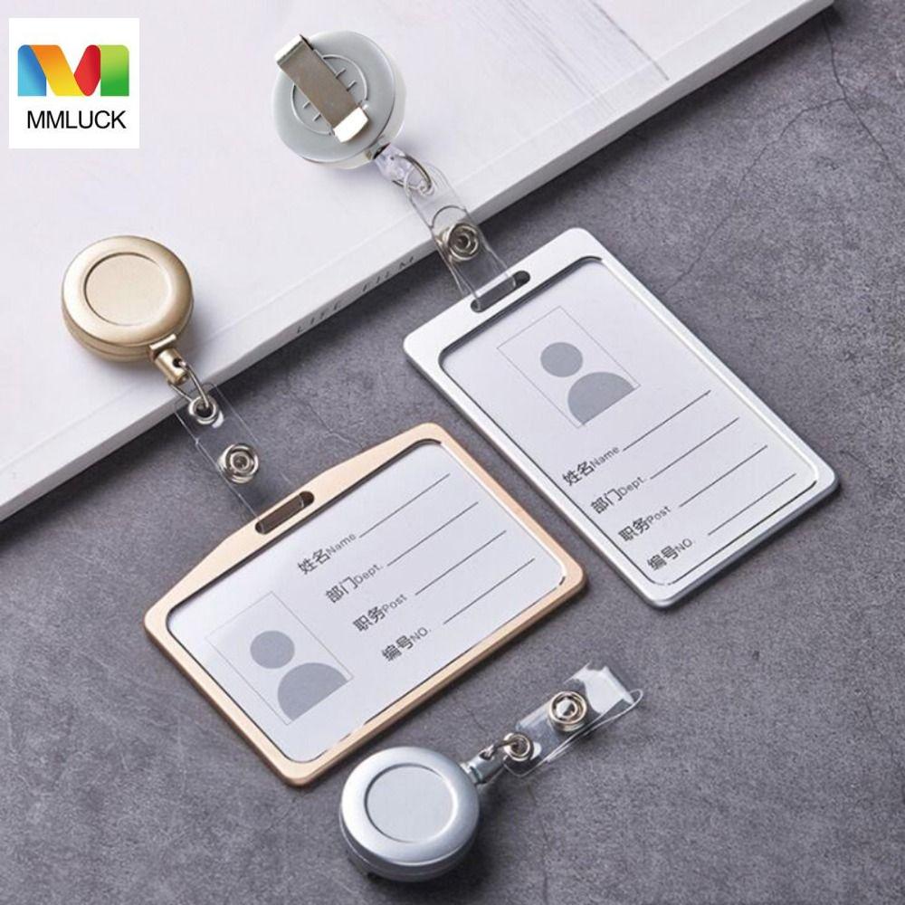 MMLUCK dây đeo thẻ học sinh Chứng Minh Thư Cuộn Huy hiệu có thể thu vào Danh thiếp Kẹp thẻ ID Ví Đựng Thẻ Tên Đồ dùng văn phòng Bảo vệ thẻ ngang Bìa thẻ hợp kim nhôm Nắp thẻ dọc Hộp đựng thẻ đơn giản