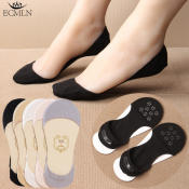 ECMLN Women's Cotton Non-slip Boat Socks with Silicone Grip