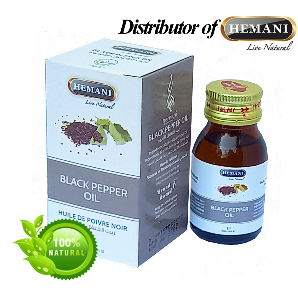 Dầu hạt tiêu đen Hemani Black Pepper Oil 30 ml-giúp chống oxy hóa, giảm viêm, ngăn ngừa lão hóa, giảm nếp nhăn, chống rạn da, dưỡng ẩm cho da/tóc/môi, tăng tuần hoàn máu, hay dùng trong chế độ dinh dưỡng để phòng ngừa huyết áp cao, cholesterol cao, tiểu đ