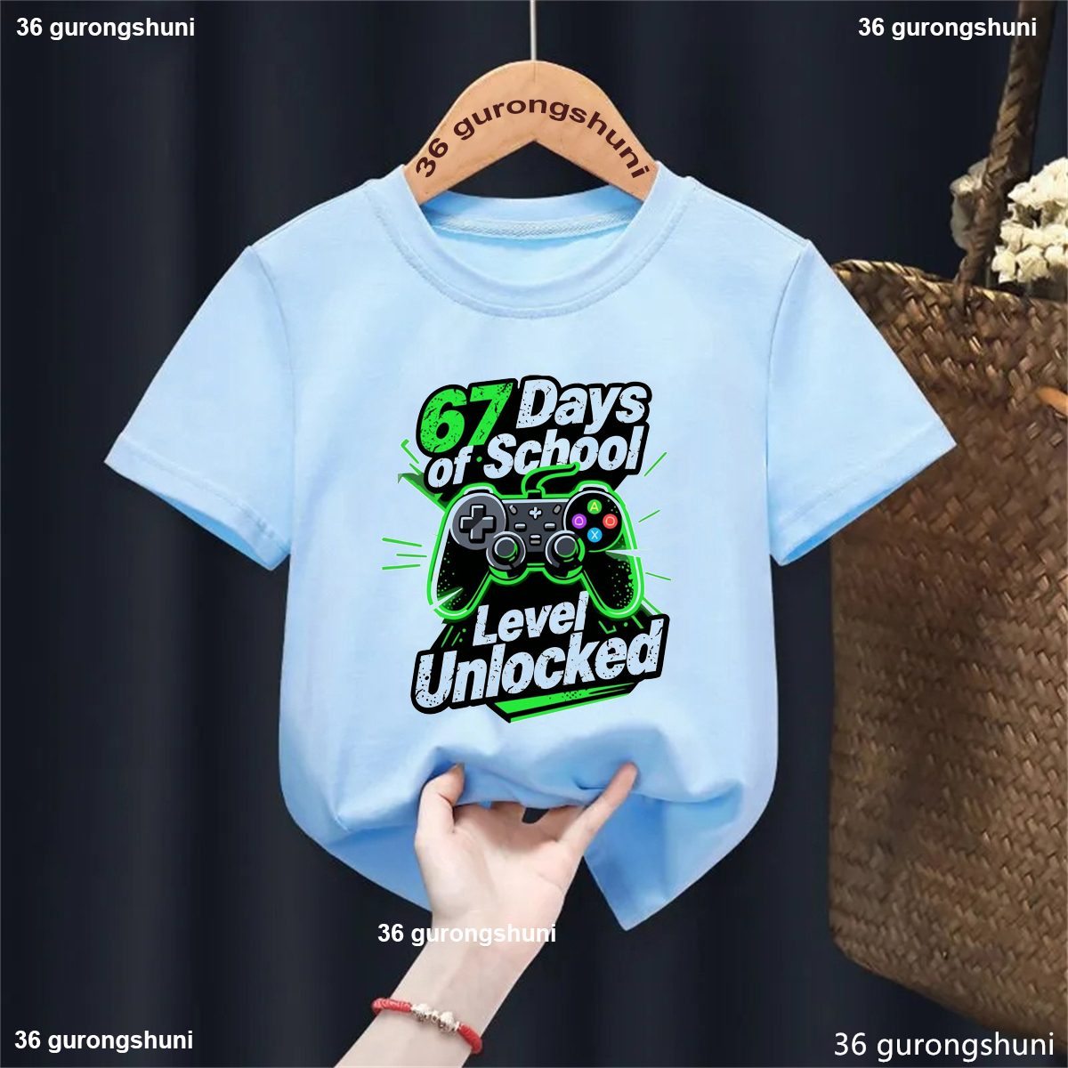 67 Days Of School Level Unlocked 67 Meme Printed T Shirt Girls/Boys Game Funny Kids Clothes Solid Short Sleeve Shirt - 7