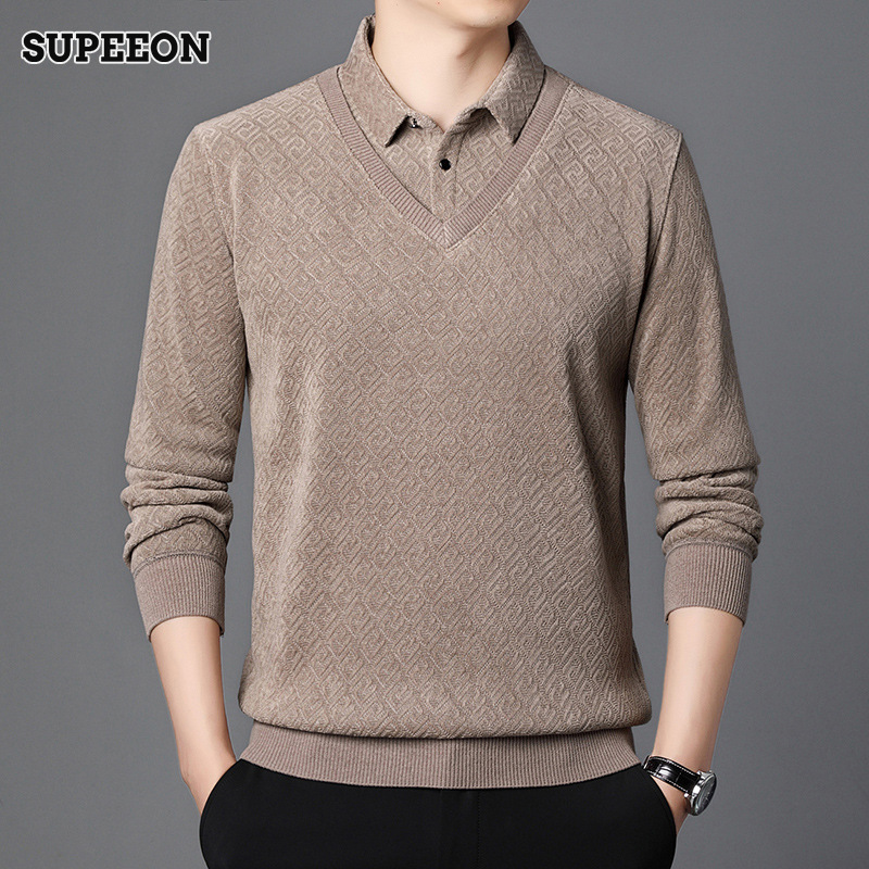 SUPEEON New lapel knit sweater winter long sleeved sweaters for middle