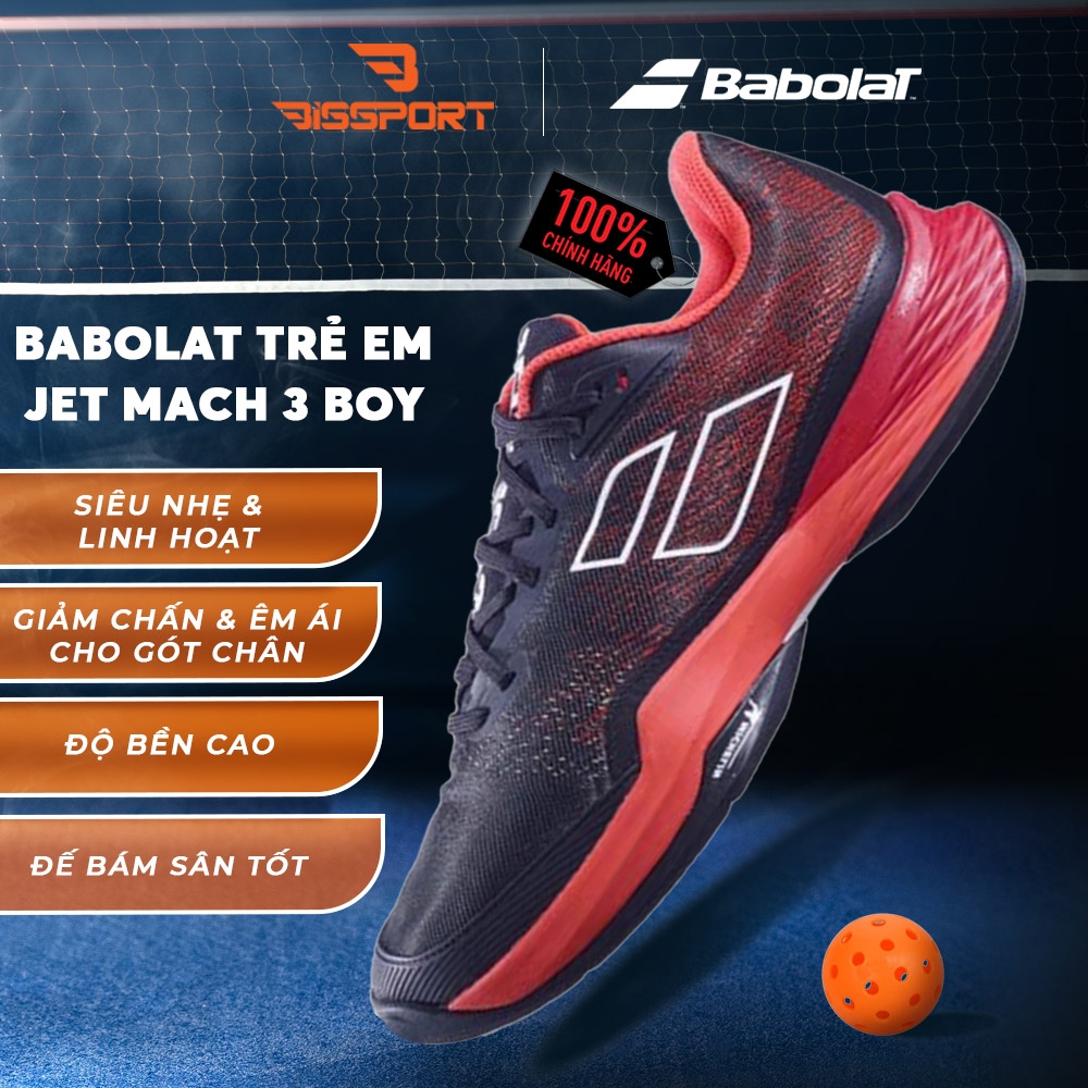 Giày Tennis & Pickleball Babolat Trẻ Em JET MACH 3 BOY Đỏ Đen Chính Hãng – Nhẹ, Bám Sân, Bền Bỉ & Cực Kỳ Linh Hoạt