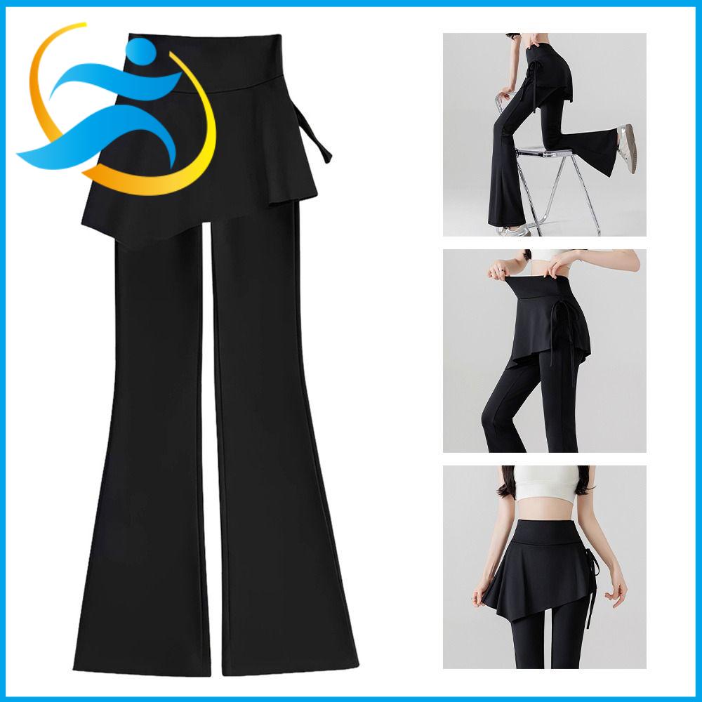 AGONIE SPORTS Vải co giãn Quần váy xòe Dây rút eo Thiết kế thon gọn Quần giả hai mảnh Hơi loe ra Đáy chuông Quần legging cạp cao Thực hành Yoga