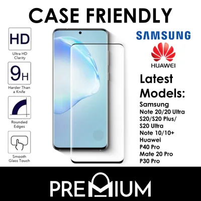 Case Friendly 3D Curved Tempered Glass Screen Protector For Huawei P40 Pro Mate 30 Pro Samsung Galaxy S21 S20 FE Note 20 S20 Ultra Note 10 / S10 / S10 Plus / S10e / S10 lite / Note 9 / S9 G960 / S9 Plus G965 / S8 / S8 Plus / Note 8 Huawei P30 - Black