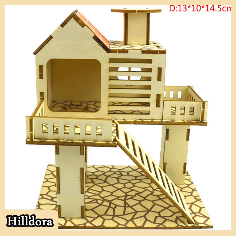[Hilldora] Lều gỗ ẨN NÁU cho Chuột Hamster đồ chơi trang trí Leo núi biệt thự Nhiều Tầng Hình động vật nhỏ - 4