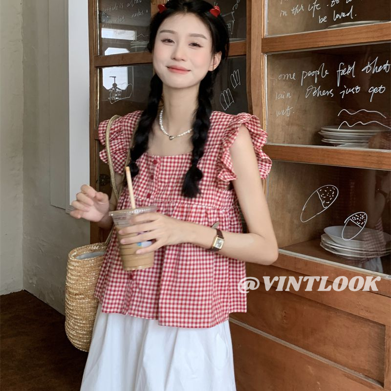 VINTLOOK Korean Style Knit Short Sleeveless Top with Ruffle Sleeves for Summer ราคา 134 บาท*ส่งฟรี