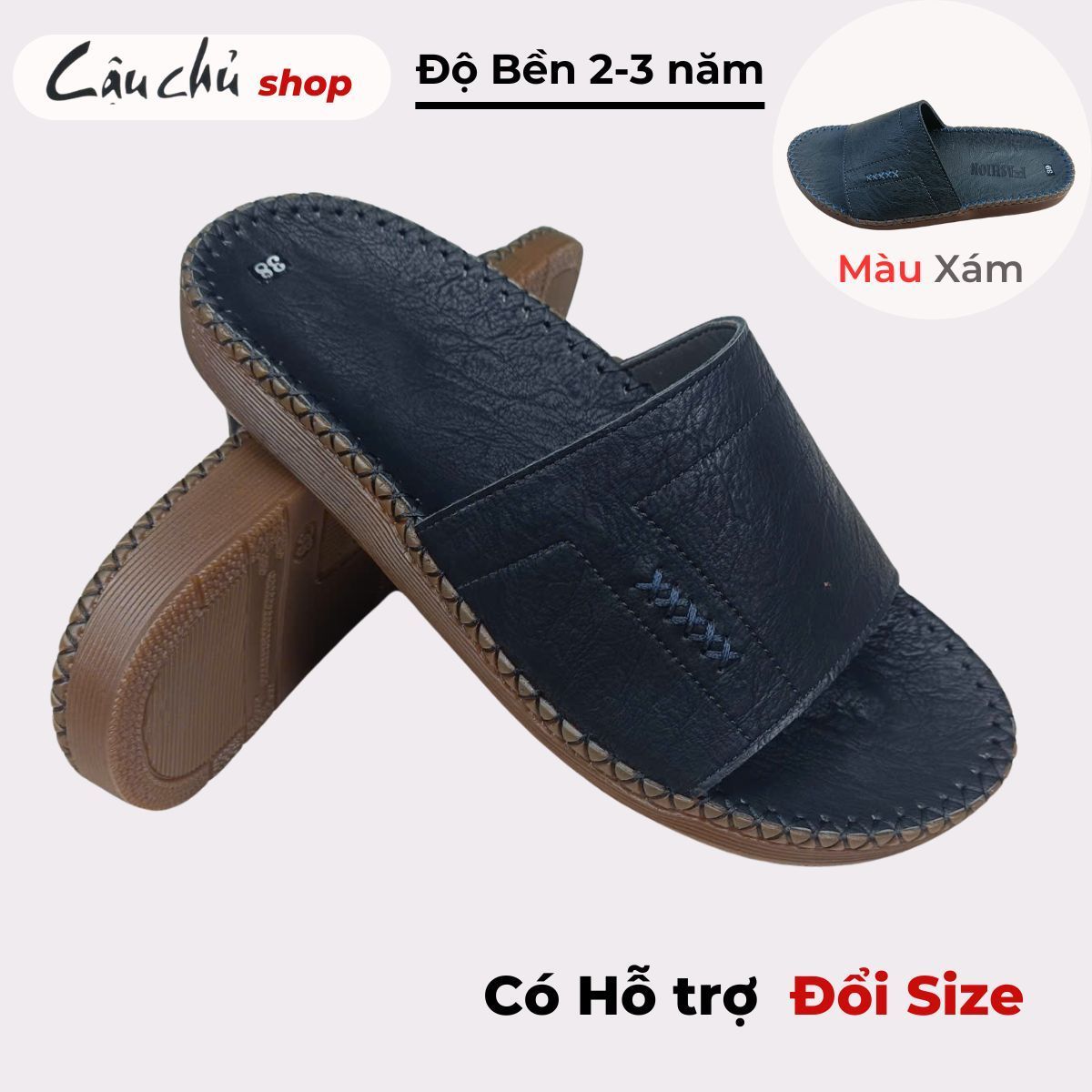 Dép nam đẹp  , Dép quai ngang nam cao cấp DTXL1 ba màu Đen Nâu Xám đế lõm ôm chân may viền thủ công bền đẹp