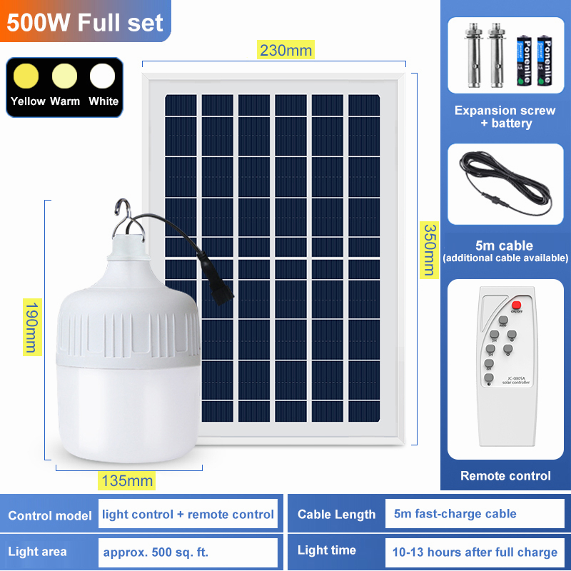 600W Solar Light Bulb LED Portable IP67 Waterproof Solar Outdoor Camping Light Solar Potable Lamp with Remote Control