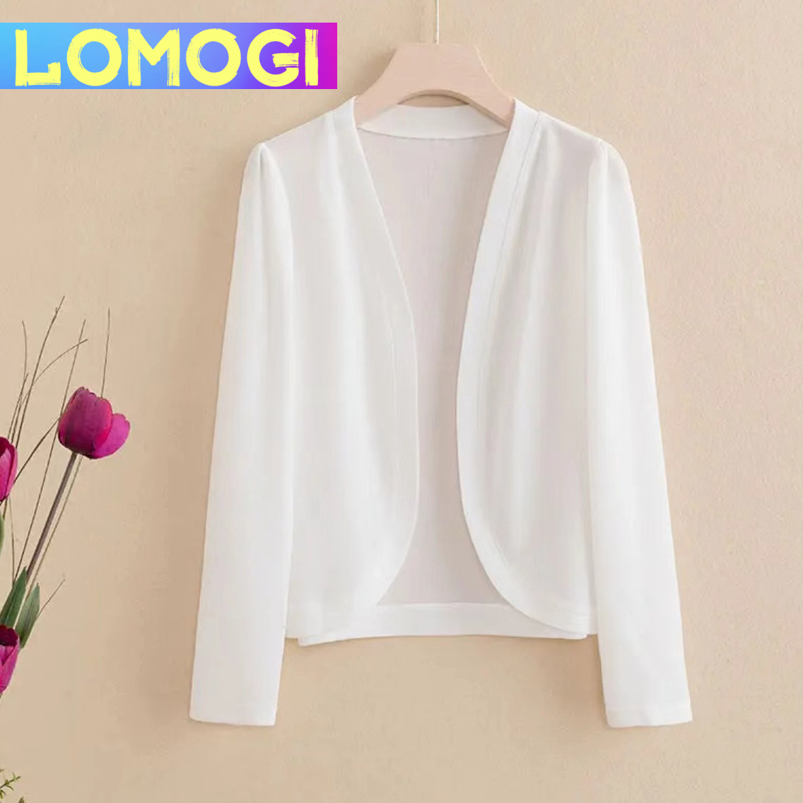 LOMOGI 1 piece/ classic elegant solid color long-sleeved knitted cardigan front-opening shawl comfortable and breathable windproof and sun-resistant perfectly showing the mature style of women ราคา 140 บาท*ส่งฟรี