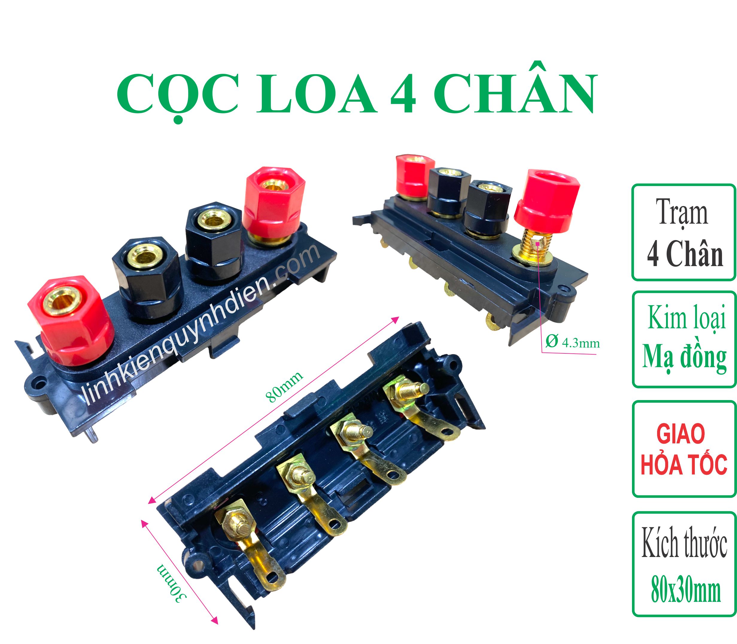 Trạm vặn loa, Trạm loa 4 cọc mạ đồng - Linh kiện Điện tử Quỳnh Diễn